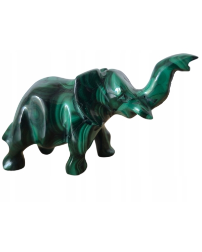 Malachitowa figurka słonia – rękodzieło z Kongo 8 cm, 180 g Minerał Energia
